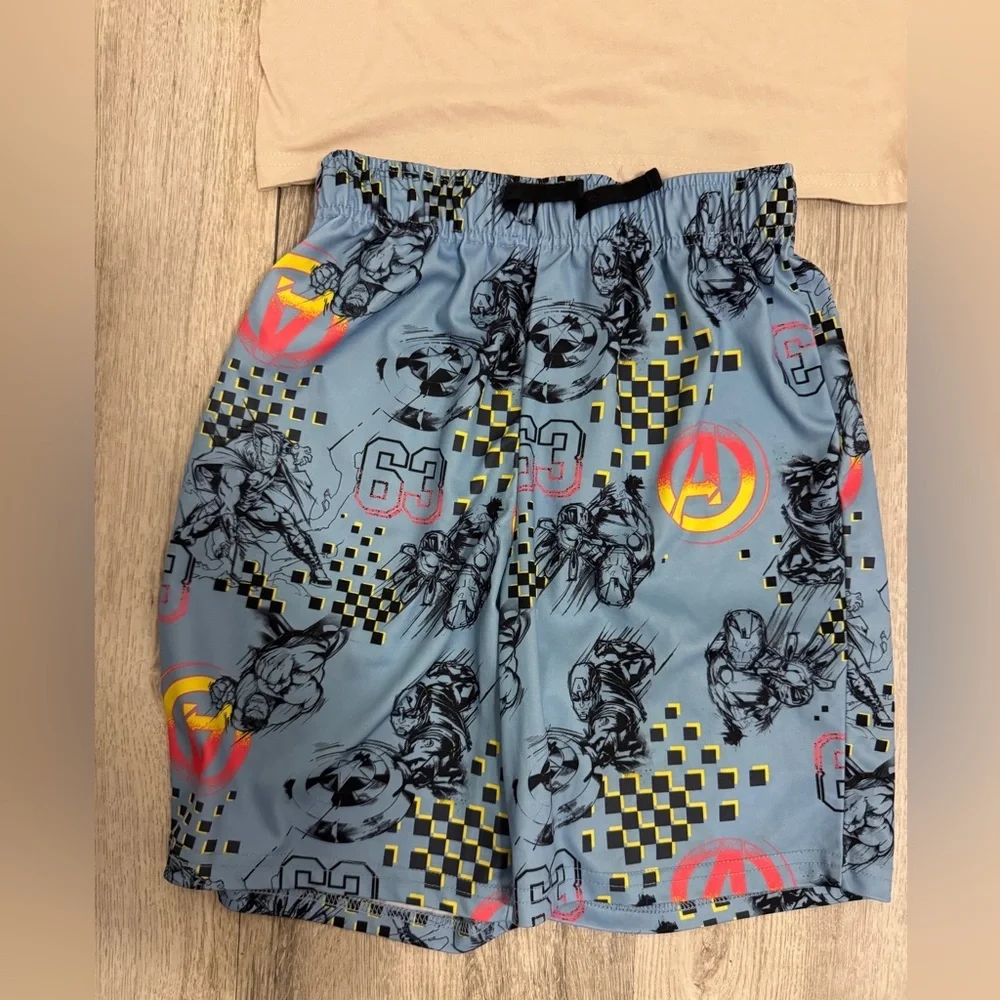 Avenger Cream and Blue boys Short and Shirt Set